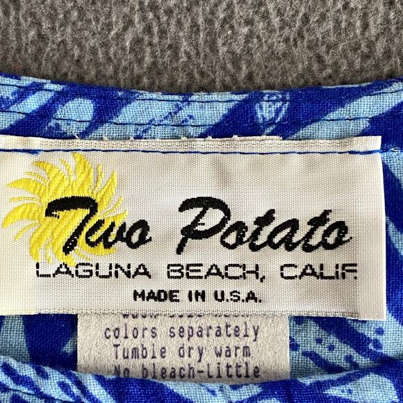 Vtg 80s 90s Two Potato Laguna Beach Midi Tiered Muumuu Dress XS Cotton Blue NOS - Picture 15 of 16